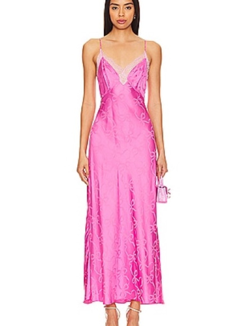 LoveShackFancy Hot Pink Lace-Trim Midi Slip Dress